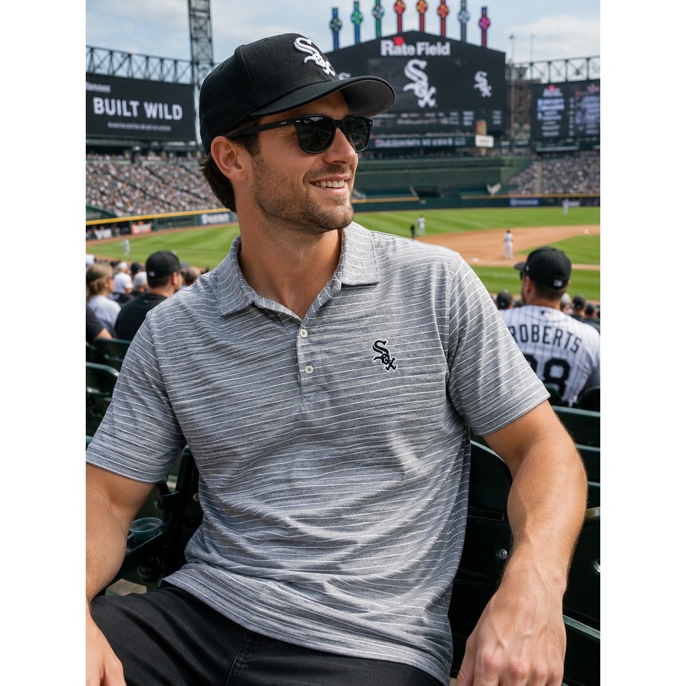 NWT Johnnie-O Chicago White Sox Performance Polo Shirt Large Gray Striped MLB